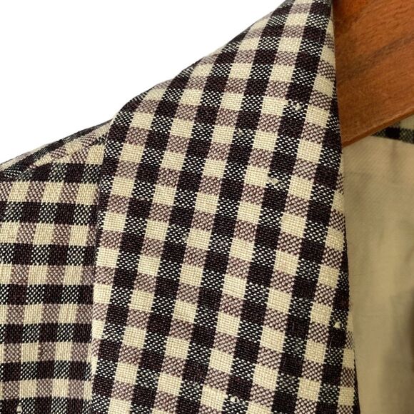 Rebecca Taylor Plaid Check Double-Breasted Blazer Linen Blend Lined in Expresso - Picture 5 of 16